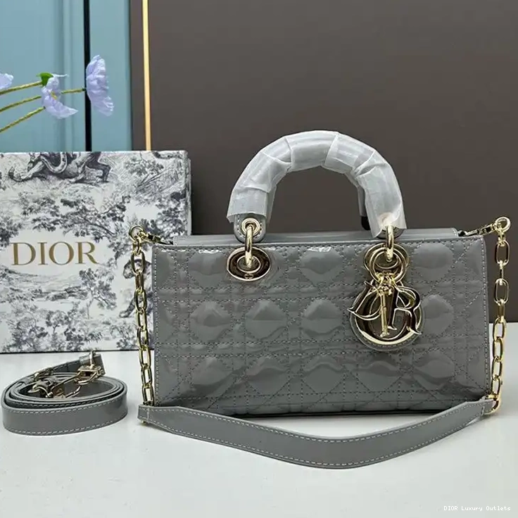 Medium Cannage Patent Grey Lady Calfskin Bag D-Joy 0529 Luxury